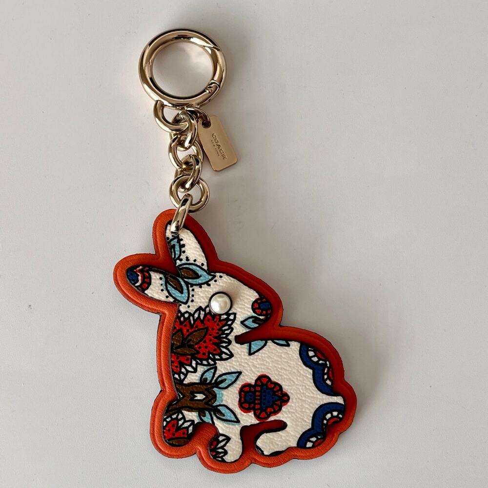COACH VARSITY BUNNY BAG CHARM KEY RING FOB